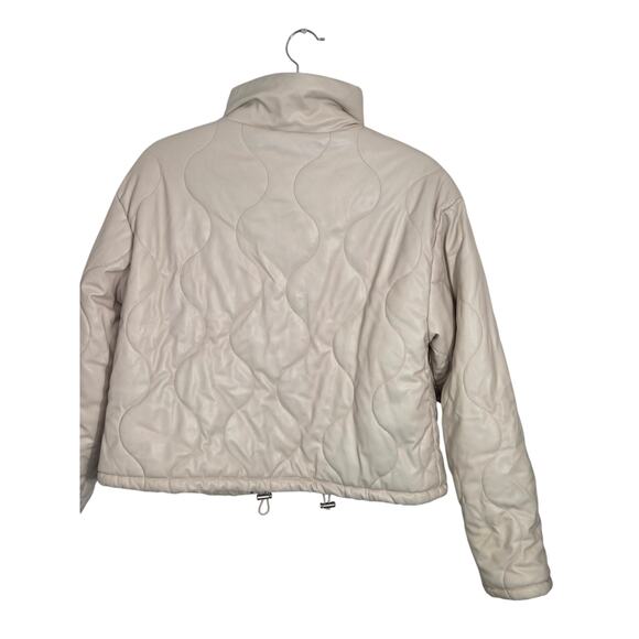 Zara Faux Leather Quilted Puffer Jacket Women's Medium Cropped Ivory - Picture 9 of 13